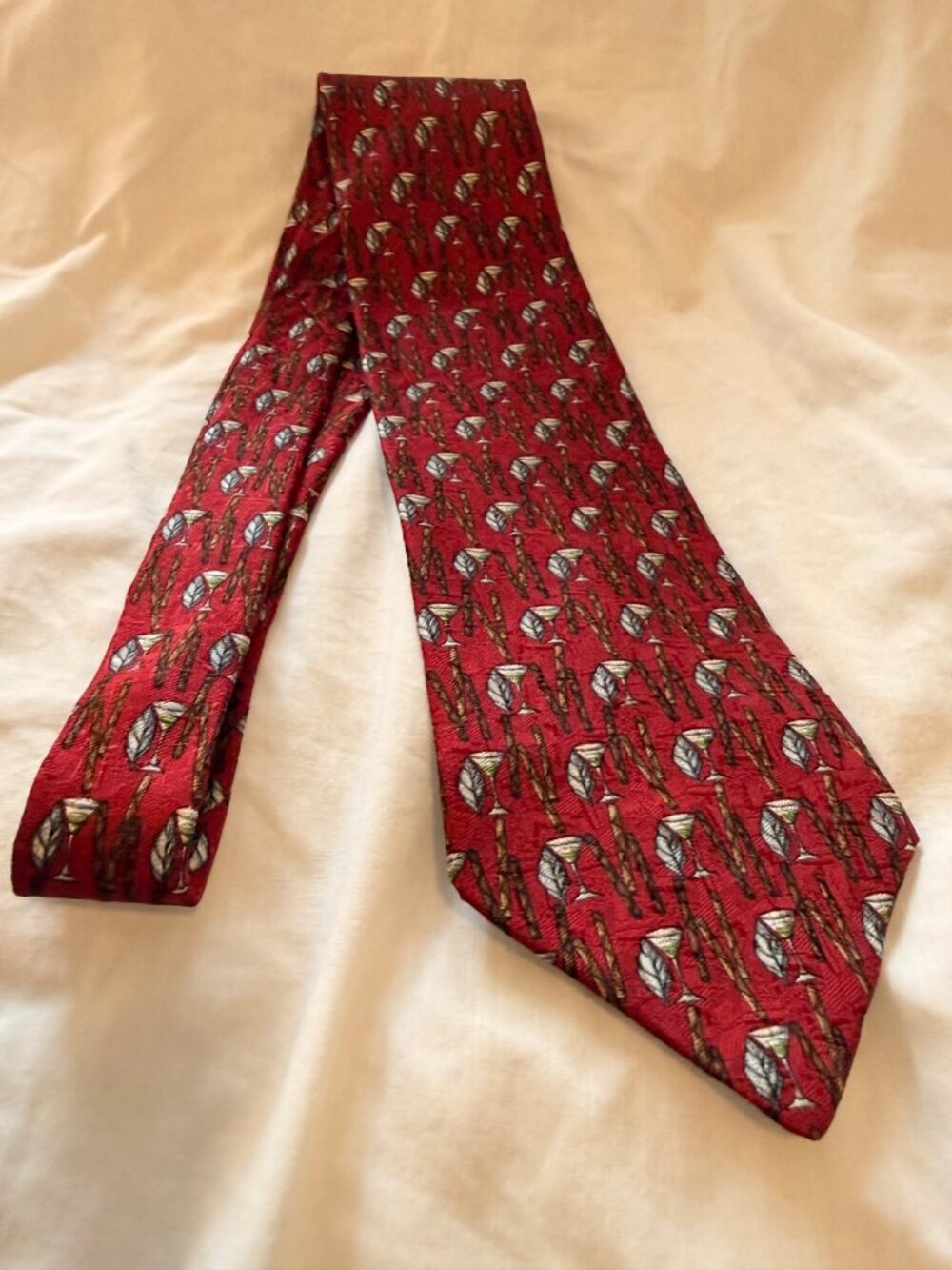 Studio by fumagalli's Vintage Mens Red Cigar Martini Themed Patterned Neck Tie